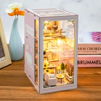 DIY Book Nook Wooden Miniature Model Kit Princess Pink Loft Casa Bookend 3D Puzzle Bookshelf Home Decor Friends Birthday Gifts 1