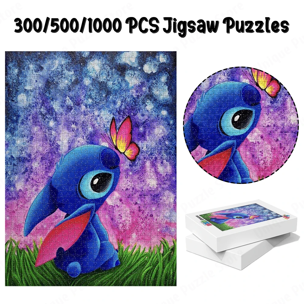 Stitch and The Butterfly Puzzle Board Games Lilo and Stitch Oil Painting Style Unique Design Jigsaw Classic Walt Disney Kid Toys