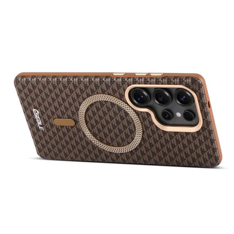 Luxury Leather Magnetic Fiber Texture Phone Case with Wireless Charging and Shockproof Cover