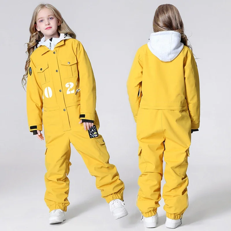 Winter Kids Ski Jumpsuit Waterproof Baby Girl One Piece Snowsuit Outdoor Children Snowboard Tracksuit Mountain Clothes