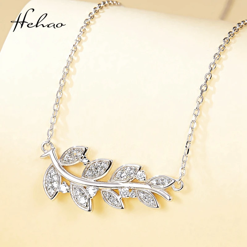 

Hh Trendy True 925 Sterling Silver Olive Branch Pendant Necklaces for Women Leaves Shape Zircon Lady Ring Fine Jewelry XL004