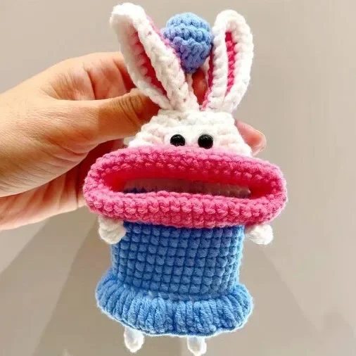 Funny Crochet Keychain Knitting Key Holder Sausage Mouth Woven