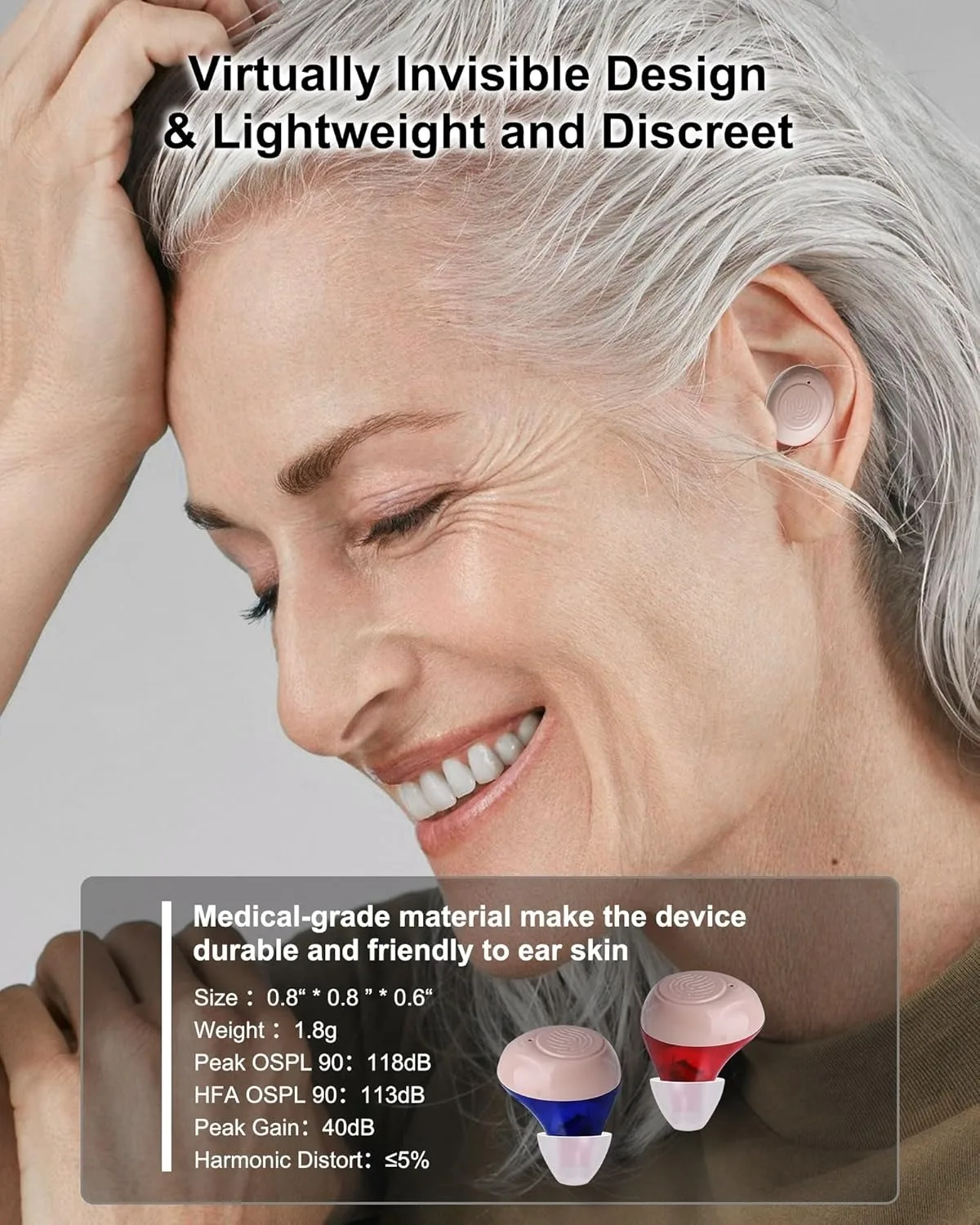 OTC Rechargeable Hearing Aid, Long Battery Life, Intelligent Noise Reduction, Excellent Comfort, Almost Invisible Hearing Aid 3
