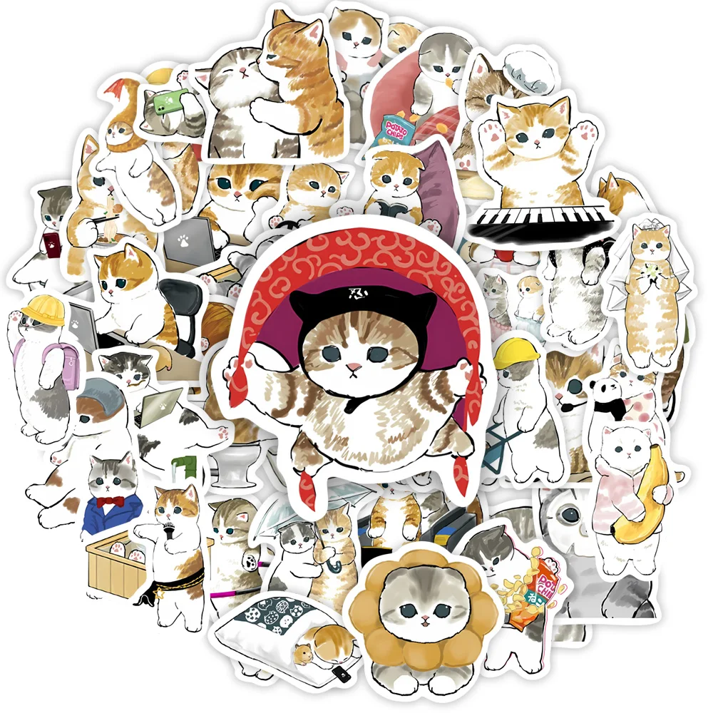 Kawaii Cute Watercolor Cat Stickers Aesthetic Funny DIY Toy Gift Decorative Decal For Phone Luggage Laptop Scrapbook Waterproof