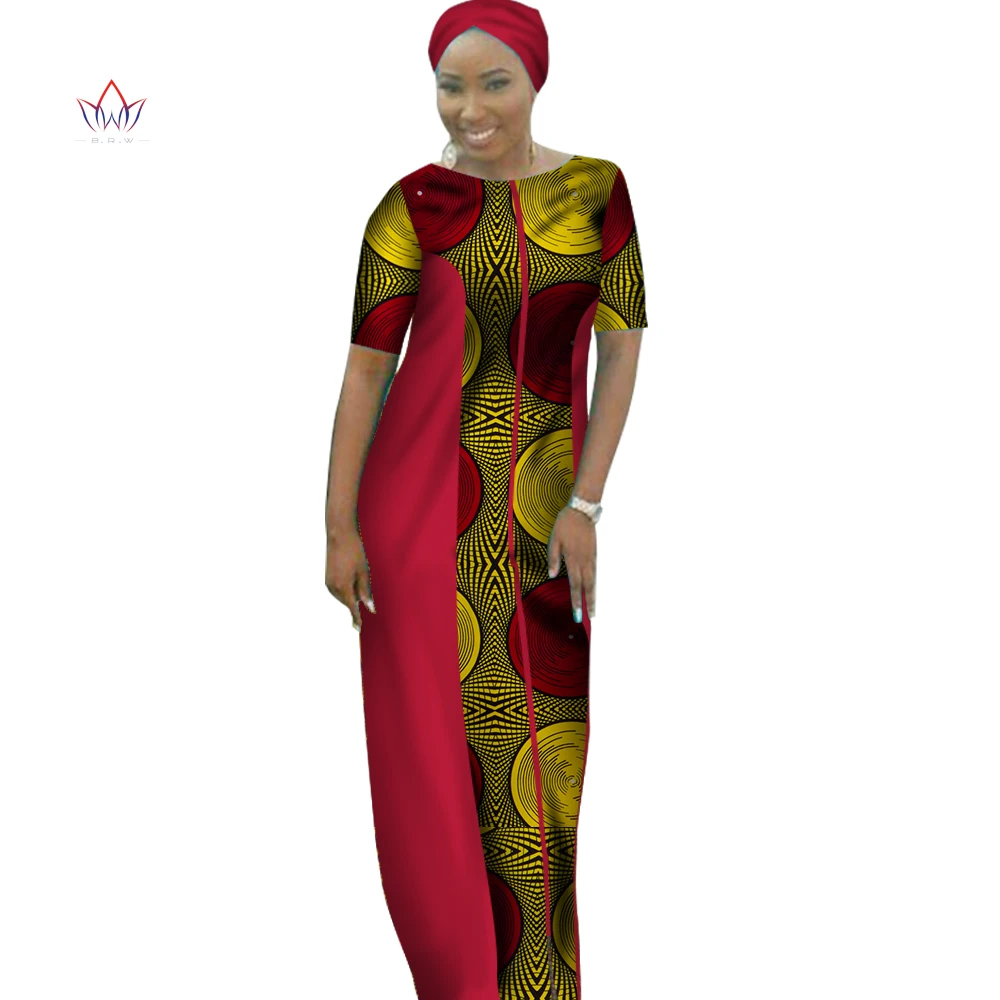 Bintarealwax Summer African Dresses For Women Vestidos Free Scarf Africa Clothing Dashiki Oneck