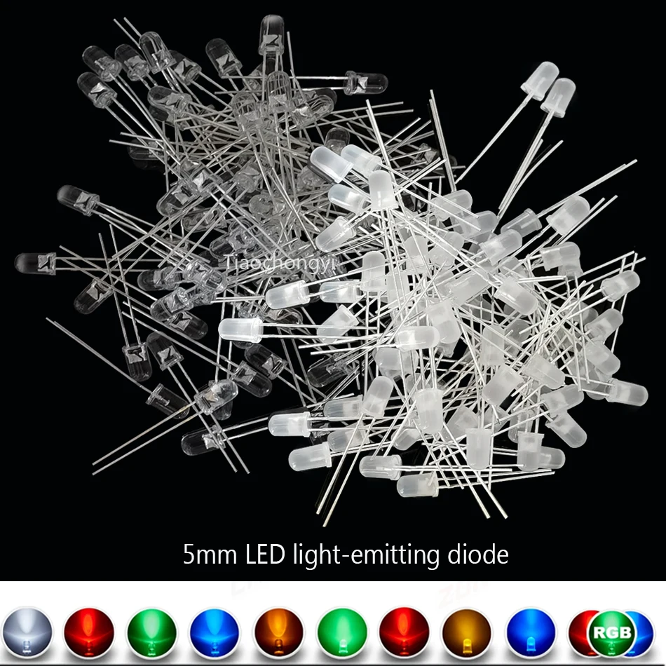 100PCS 5mm Round LED LED Emitting Diode 2Pin Transparent/ Diffused LED ...