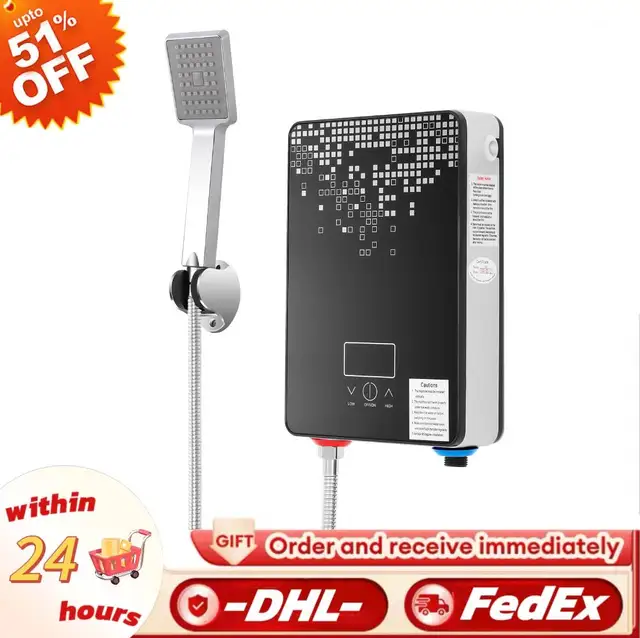 Chauffe-eau électrique 6,5KW 30-55 ° Chauffe-eau instantané C avec affichage numérique pour salle de bain-220V, douche noire, ensemble d'eau chaude 1