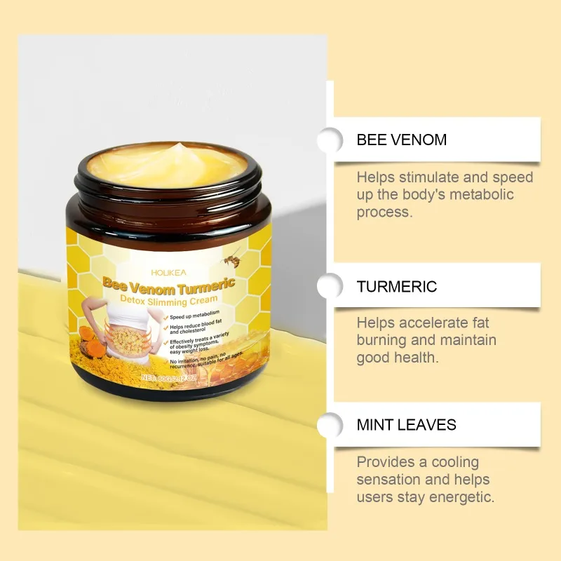 Bee Venom Turmeric Detox Slimming Cream Fat Burning Shrinking Weight Loss Anti-Cellulite Promote Metabolism Massage Cream slimming cream gel body cream