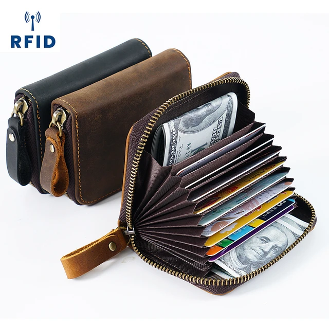 Porte-cartes en cuir véritable Rfid anti-magnétique de grande capacité,  style rétro vintage pour portefeuille unisexe - AliExpress