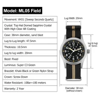 Militado ML05 montre Vintage VH31 balayage deuxième mouvement dôme cristal saphir avec revêtement AR haute transparence lumineux 38mm montres 2