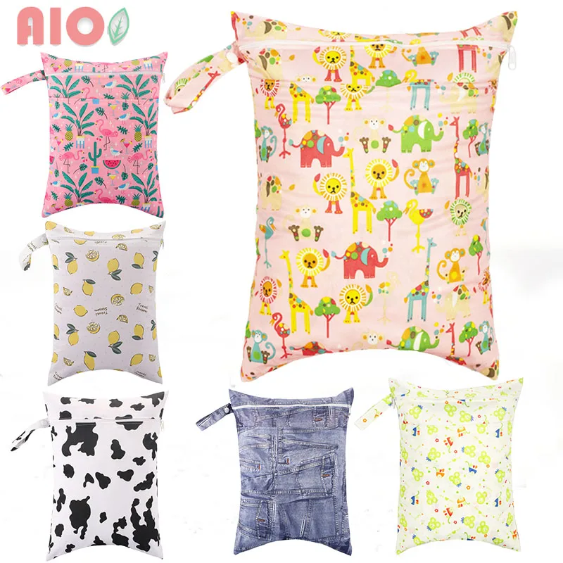 

AIO 1Pcs 30*40cm Baby Pocket Cloth Diaper Bags Zippered Dry Wet Bag Waterproof Backpack Reusable Washable Diaper Wet Bag