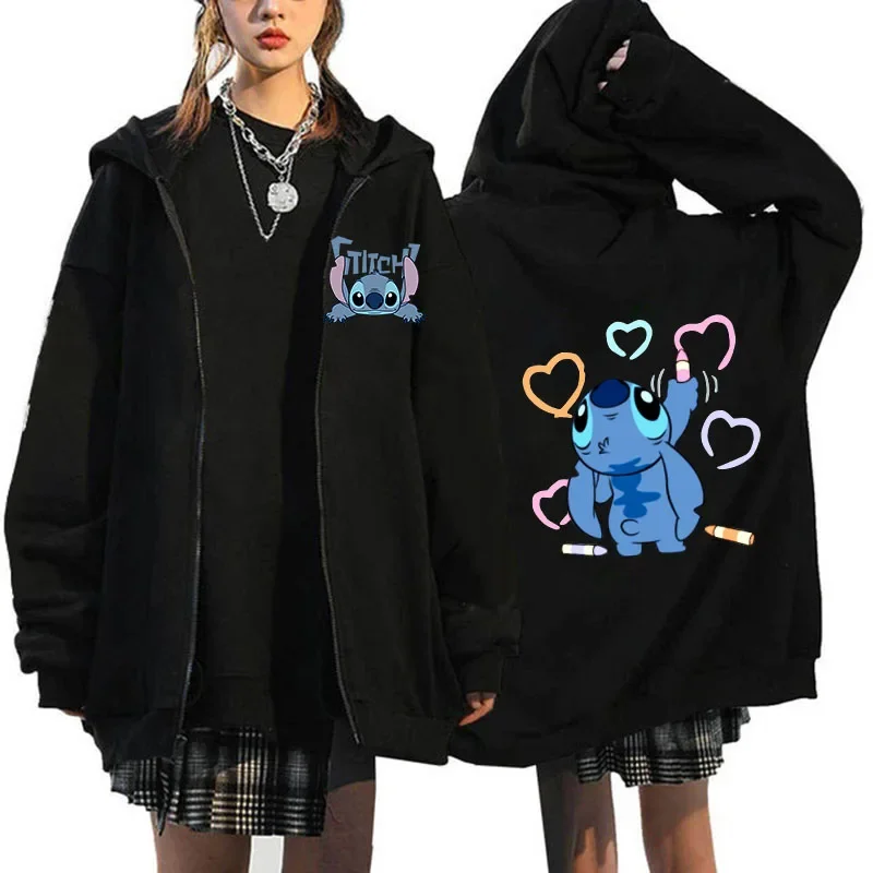 thumbnail image 1 of Sudadera con capucha de dibujos animados de Disney Stitch para mujer, ropa de calle de Manga, Harajuku, Anime, divertido, invierno, años 90, 1 of 5