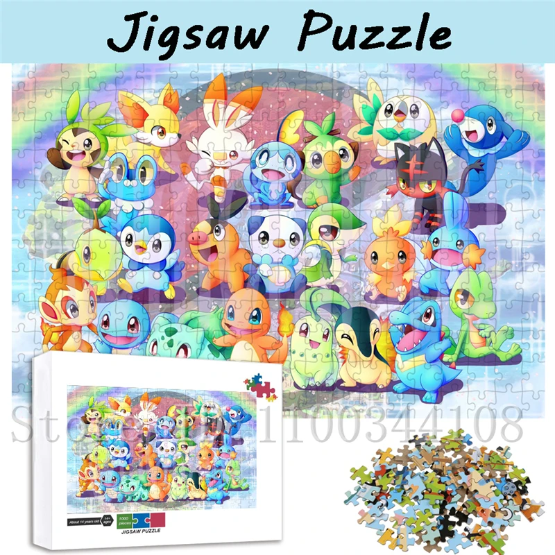 Pokemon Characters Puzzles for Children Handmade Game Toys 300/500/1000 Pieces Anime Fan Art Jigsaw Puzzles Stress Relief Toys