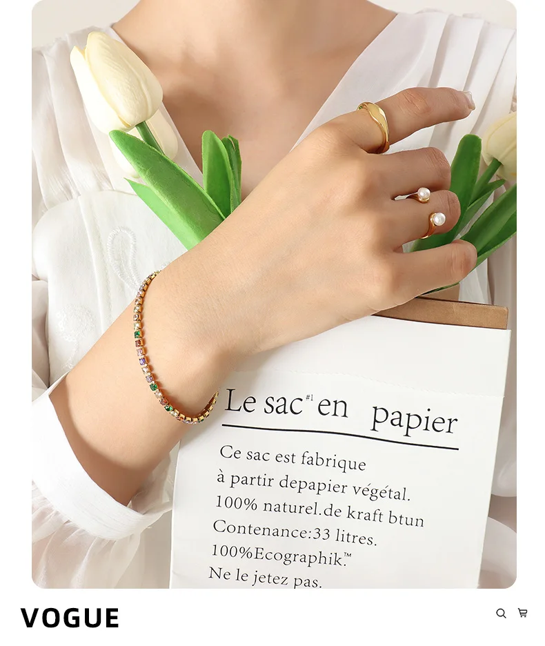 Zirkon-Armband Buntes Steinarmband Persönliches Modisches Edelstahl-Schmuckzubehör Glamouröser Damenschmuck Geschenke – Detail 3