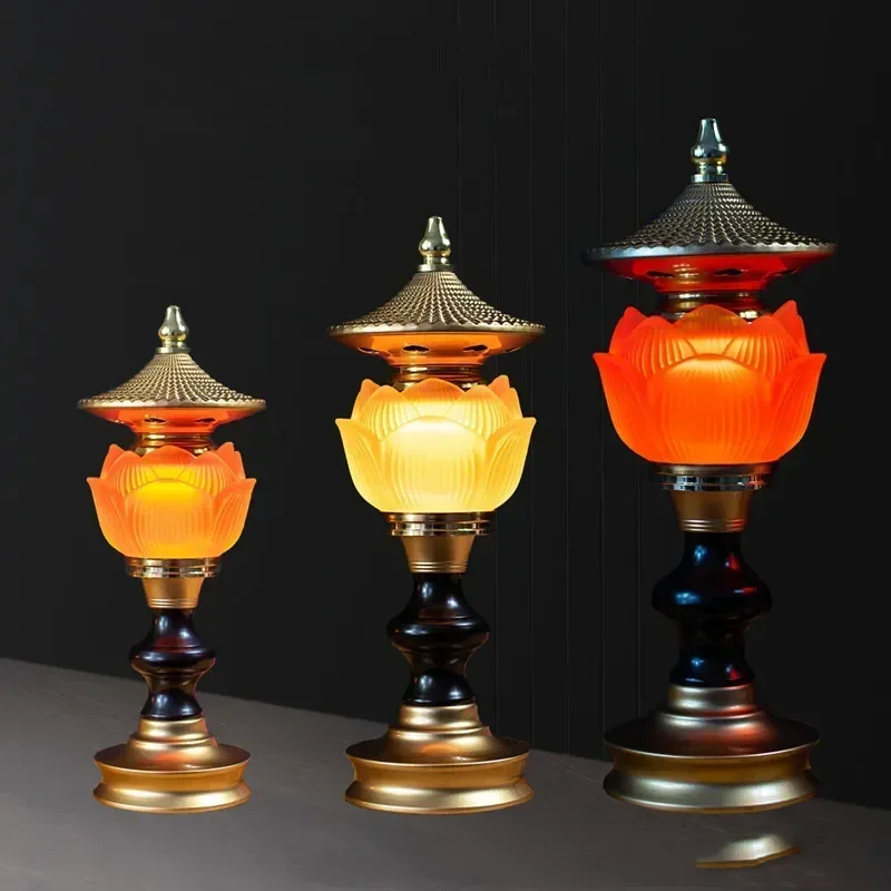 Household Buddhist Lamp, Glazed LED Lotus Lamp, Eternal Light in Front of Buddha, Altar Offering, Three Colors, Plug-in