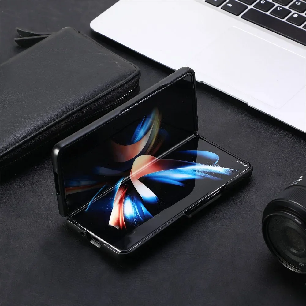 Wrist Strap PU Leather Cover for Samsung Galaxy Z Fold 6 5 4 3 5G Hard PC Phone Case with S Pen Holder & Finger Grip(no Pen) | Gaffar India
