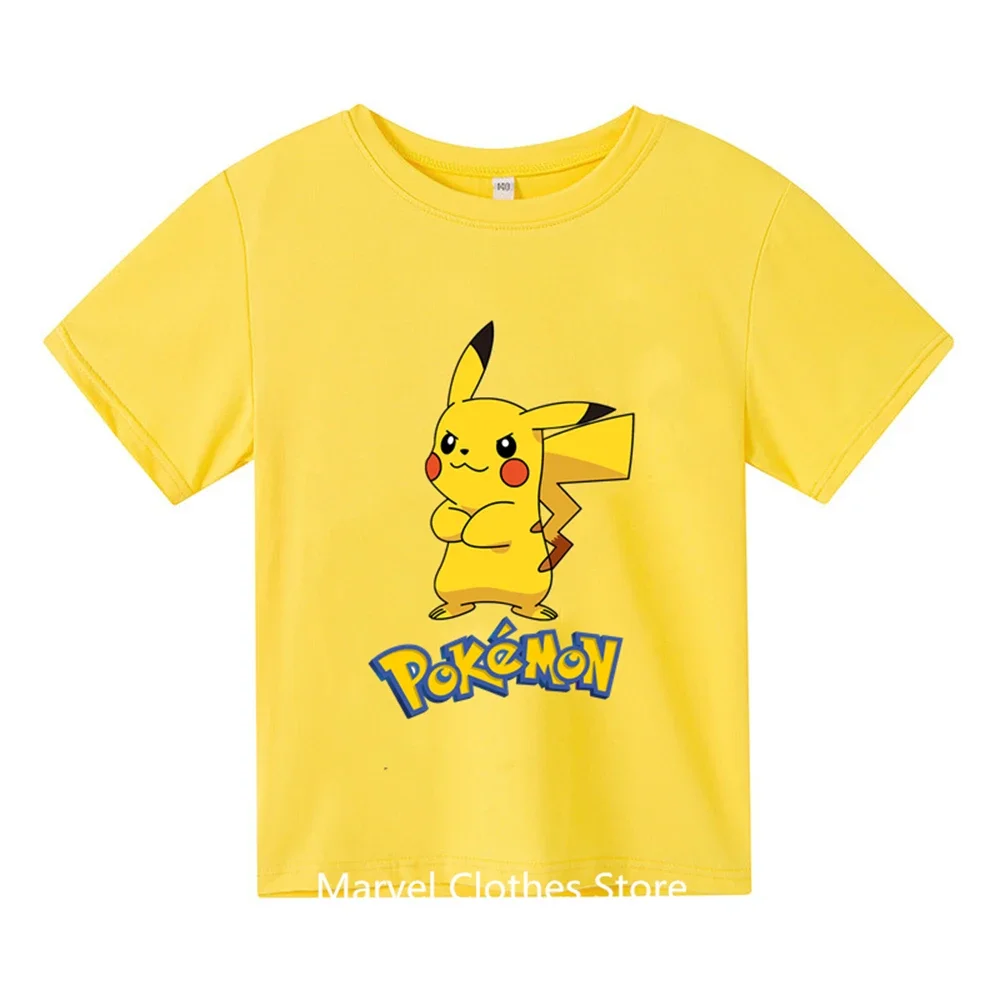 

New Pokemon- Pikachu Children T-shirts Cartoon Printed Girls Tees Boys Tops Short-sleeve Clothes For Summer Kids Fashion Outfits