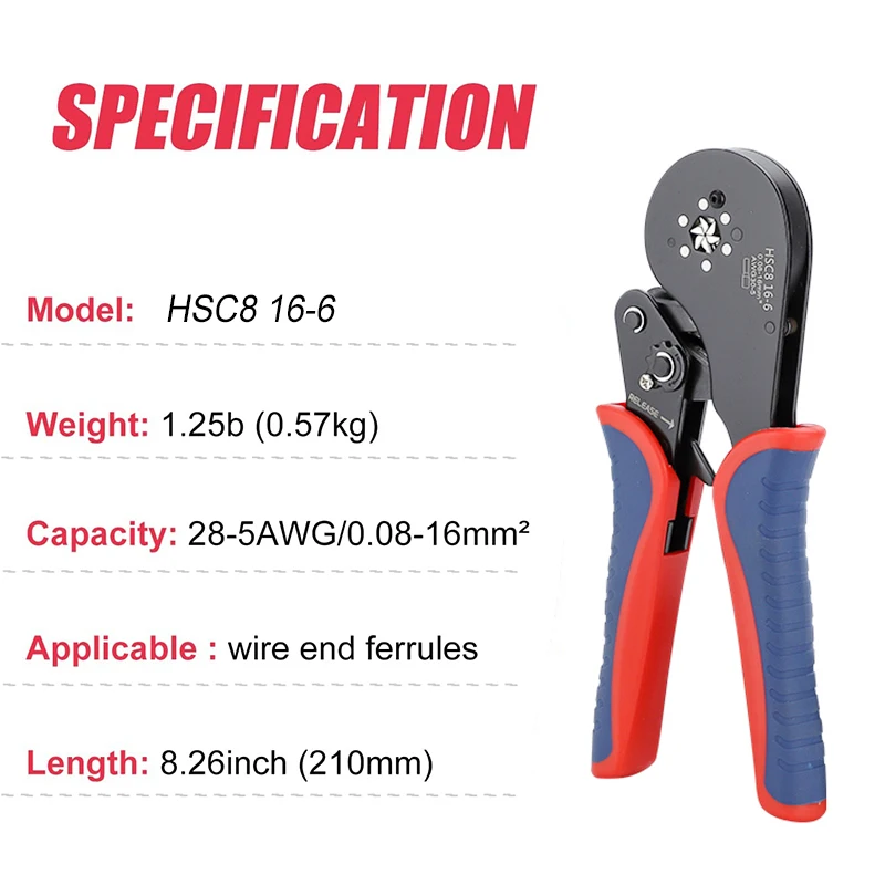 Ferrule Crimping Tool HSC816-6 0.08-16mm&sup2;/30-5AWG Tubular Terminal Mini Crimper Pliers Large Size Terminals Electrical Clamp crimping tool crimping tools crimping tool set