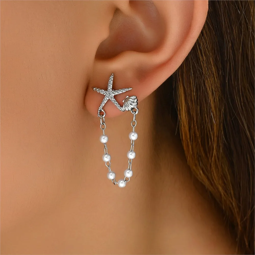 Cute Fashion Starfish Shell Stud Earrings for Women 2025 New Trend Pearl Tassel Earrings Party Jewelry Gifts
