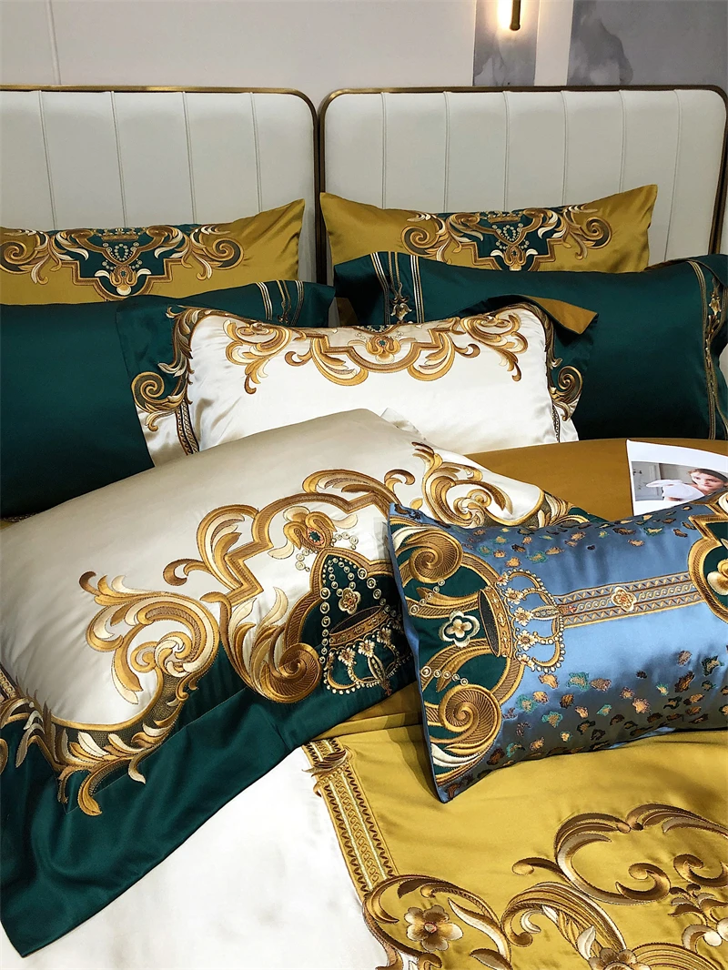 Waliicorners Quilt Cover Set Bed Linen Bedspread Pillowcases High Precision Vintage Silk Brocade Egyptian Cotton Gold Embroidered Bedding Set 11 S3ff049224e1b4418b5a76e6fe3aa6b9aE