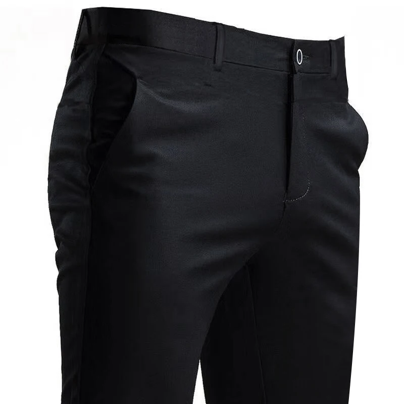MensSuitPantsStretchSmartCasualTrousersPocketSolidColor