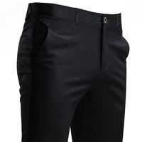 Men's Suit Pants Stretch Smart Casual Trousers Pocket Solid Color Straight Wearable Full Length Home Work Black Dress Pants 1