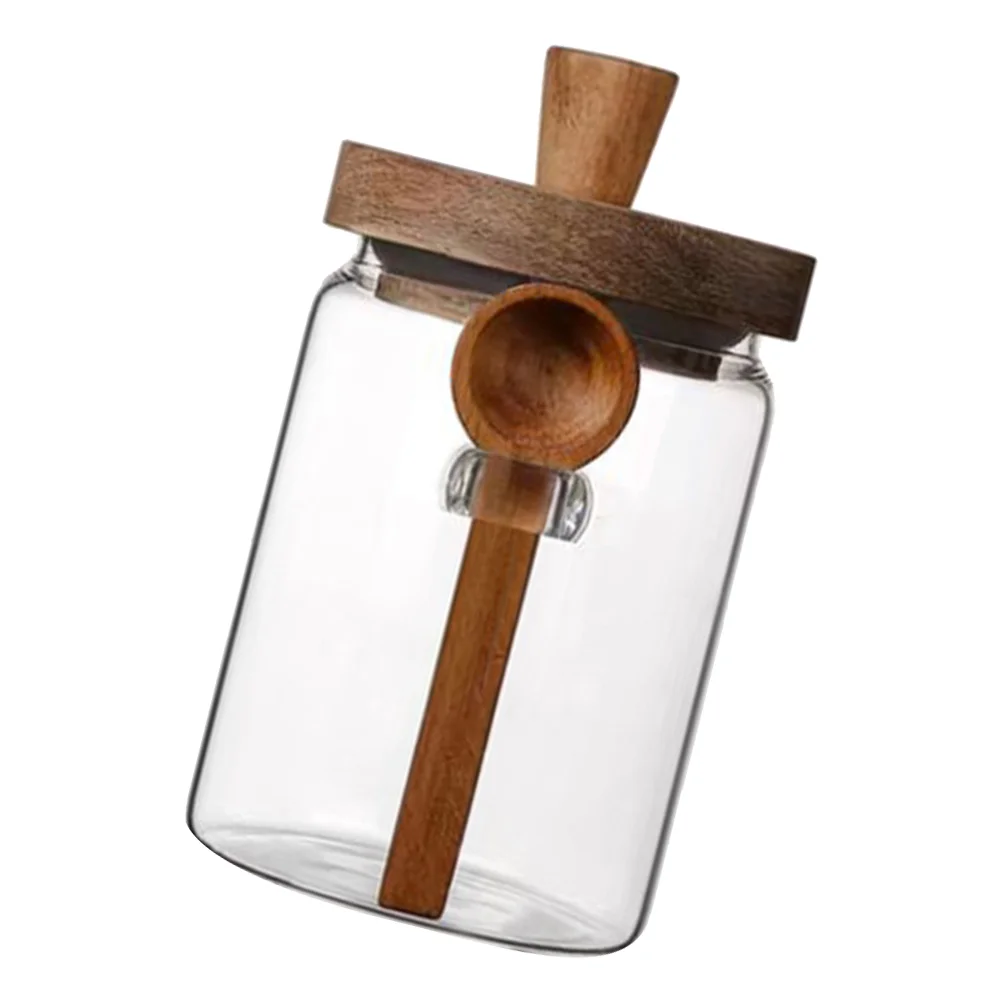 

Glass Kitchen Canister Transparent Storage Jar With Wood Lid Multi-use Container Snack Holder
