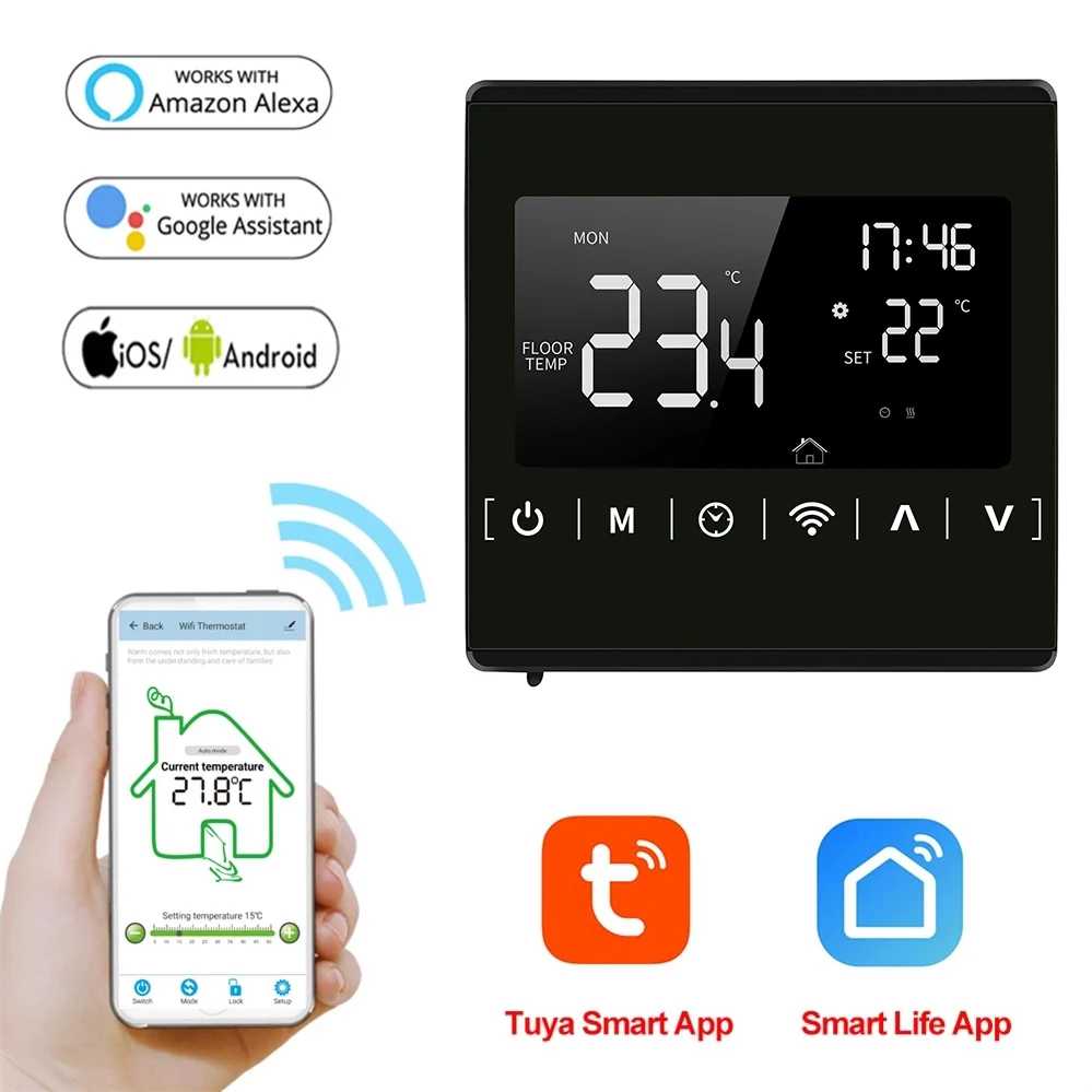 110V 220V ชั้นร้อนห้อง WiFi Thermostat สําหรับหม้อต้มแก๊สไฟฟ้าน้ําเครื่องทําความร้อนเสียงอุณหภูมิองศาฟาเรนไฮต์ 1