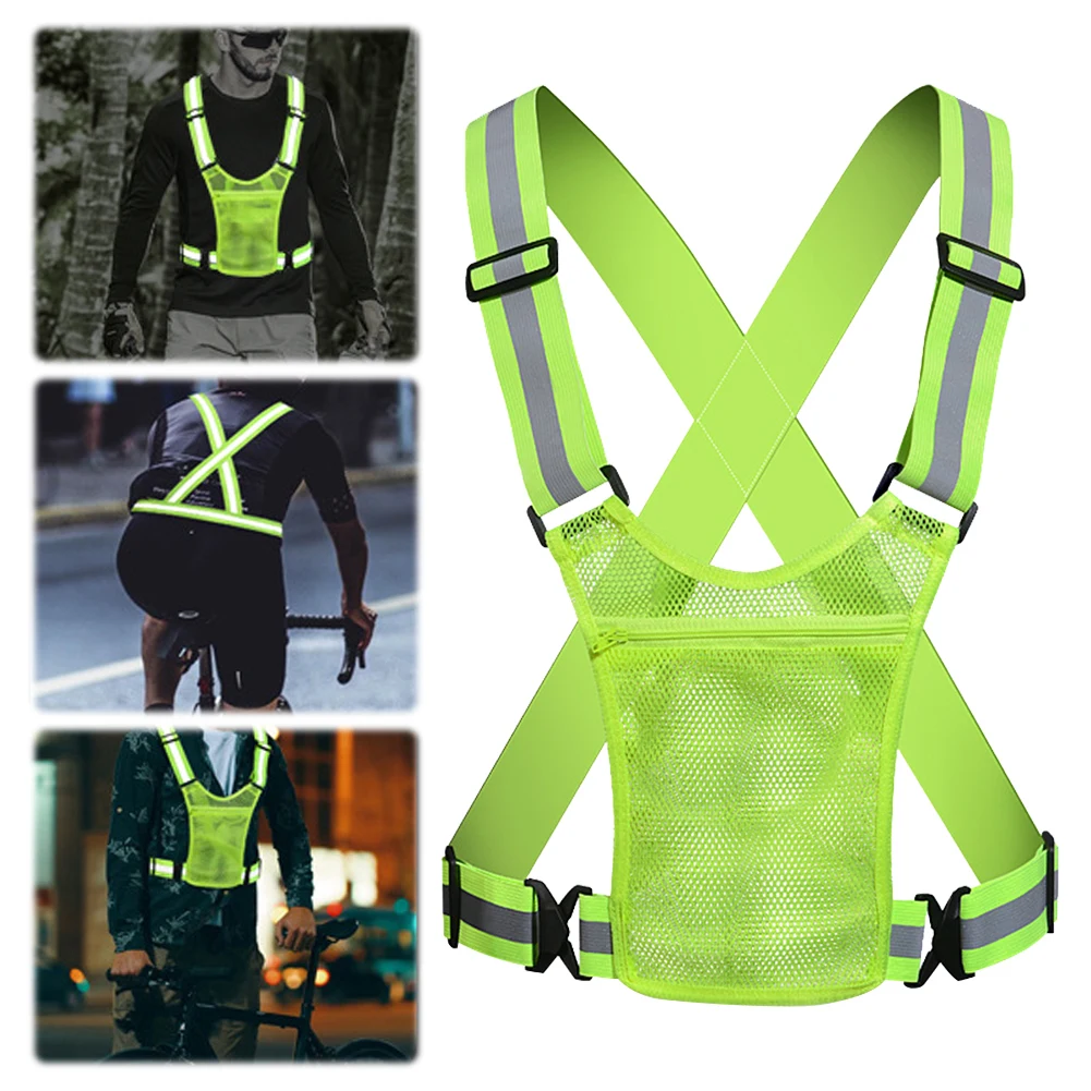 Night Running Vest Lightweight High Visibility Running Vest with Pouch Cycling Adjustable for Walking Cycling