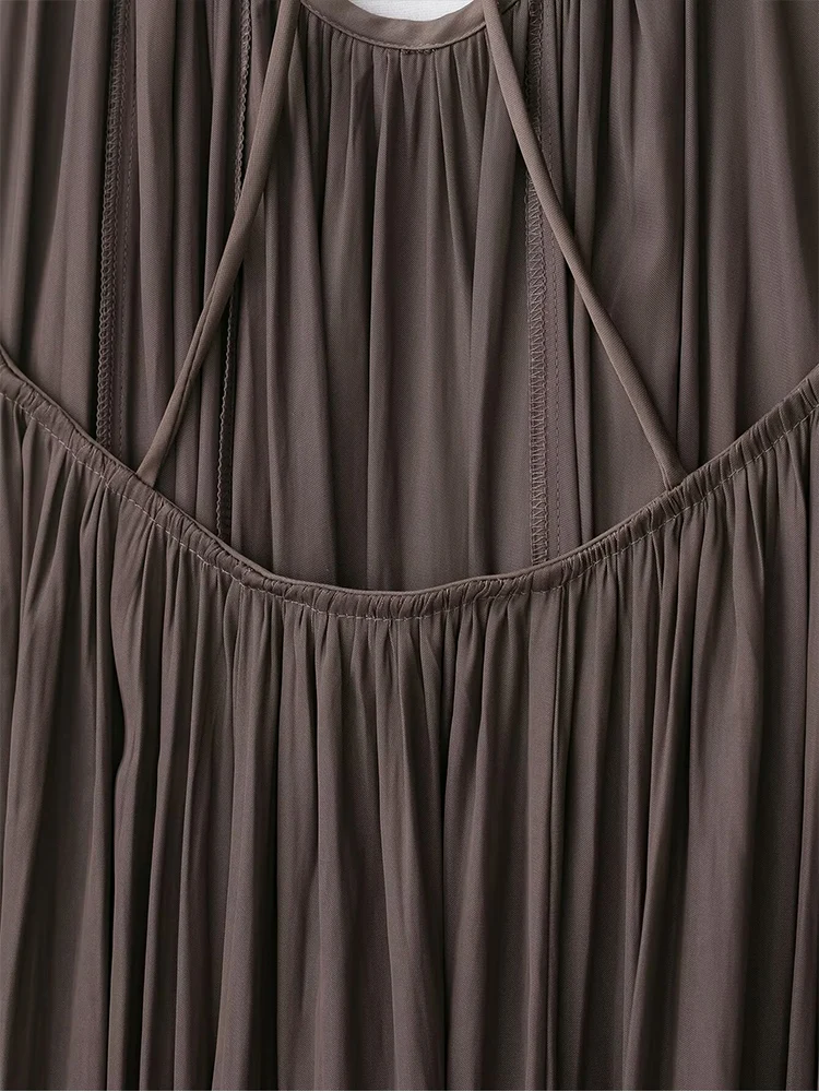 TFMLN Women's Backless Sling Maxi Dresses Casual Loose Pleated U-neck Vestidos 2025 Summer New Ladies Solid Vacation Streetwear