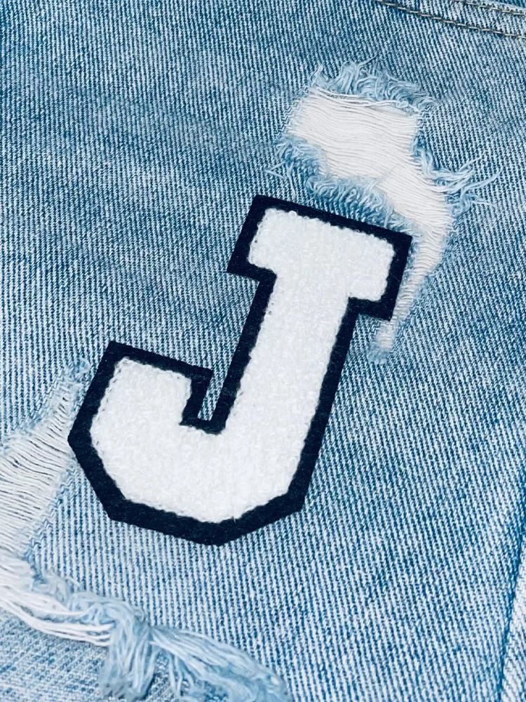 8cm Black & White Chenille Embroidered Letter Patches