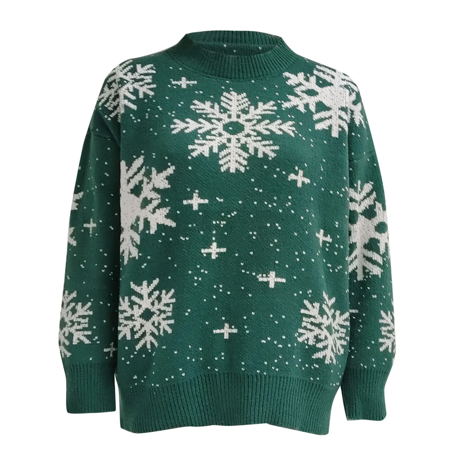 

Hot New Funny Snowflake Print Sweater For Women Loose Round Neck Long Sleeve Red Christmas Custom Pullover Knitted Sweater