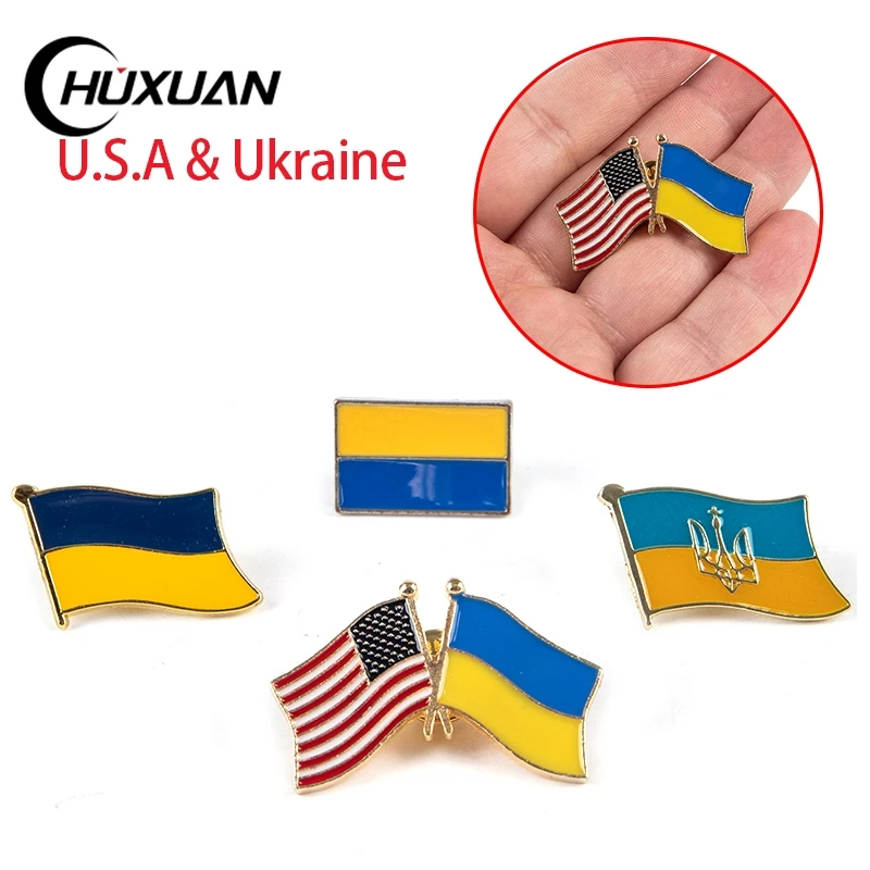 Flag Lapel Pin U.S.A & Ukraine Brooch Friendship Badge 1Pc