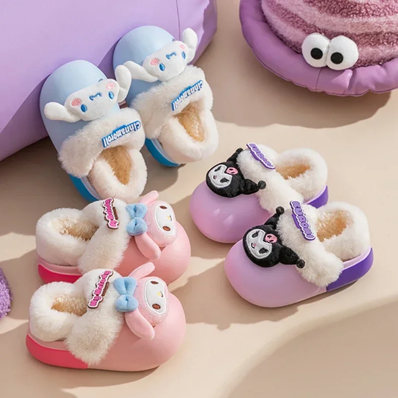 

Sanrio Hello Kitty Home Fuzzy Slipper Cartoon Kuromi Cinnamoroll Yk2 Women Winter Plush Non Slip Slippers Girl Cute Flat Shoes