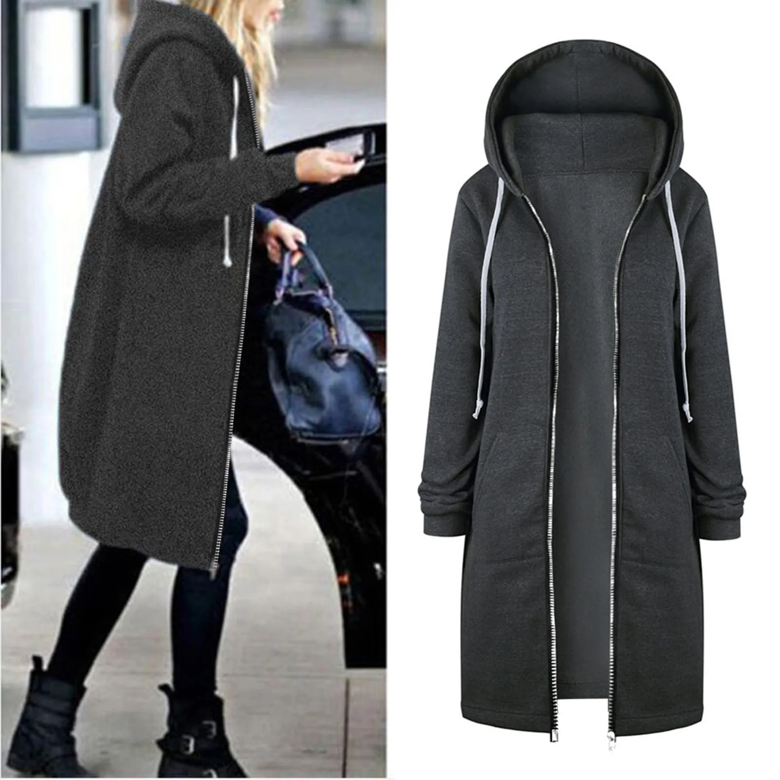 

Women Jackets Warm Zipper Open Hoodies Sweatshirt Long Coat Long Sleeve Solid Color Jacket Tops Outwear Women Autumn Jackets