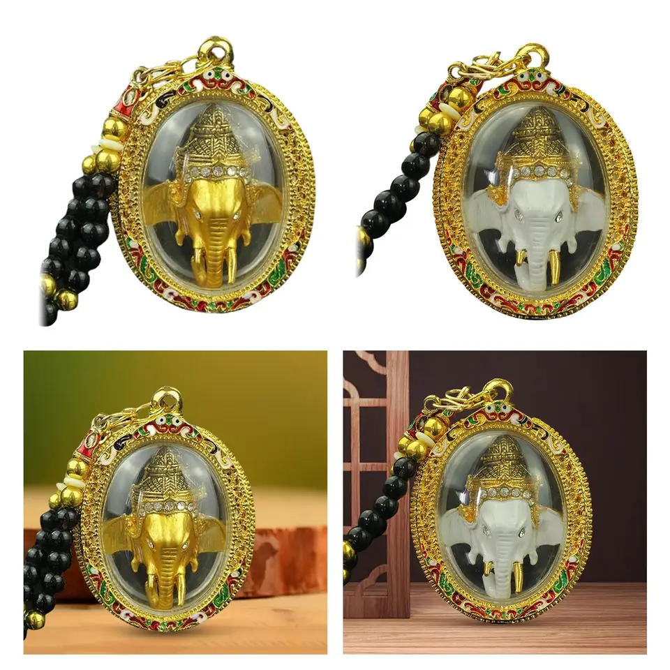 Pendentif Amulette En Bois De Santal - Bouddha Et éléphant Style Népal - Collier 5 Cm - Neuf Avec étiquettes