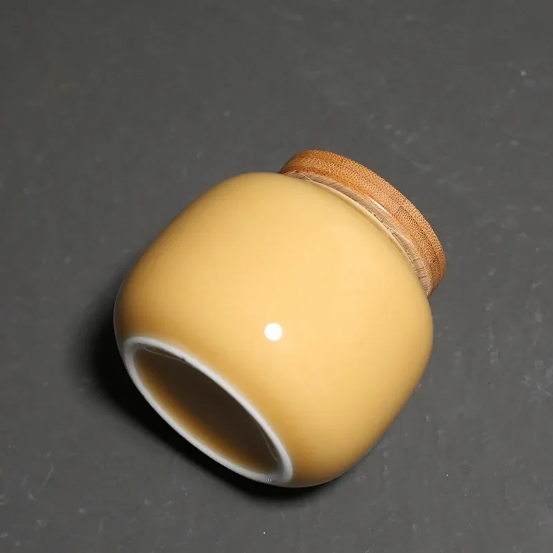 Solid Color Ceramic Tea Can with Bamboo Lid Portable Travel Storage Box Sealed Coffee Candy Jar Decoration Mini Jar Home Decor ceramic storage jar