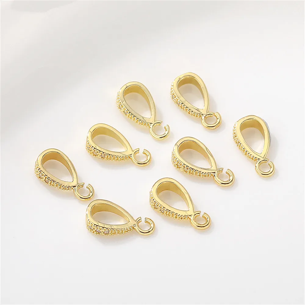 

14K gold wrapped melon seed buckle with micro inlaid zircon open hanging clasps DIY handmade bracelet necklace jewelry material