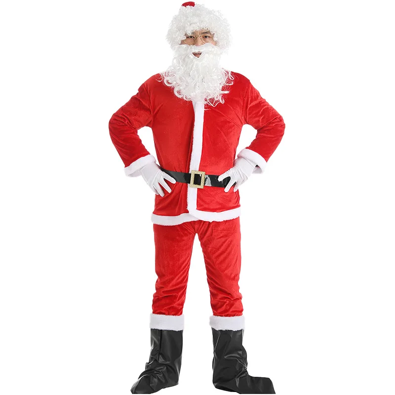 

Red Santa Claus Christmas Costumes Vintage Performance Costume Stage Outfit Pleuche Cosplay Carnival Party Role Play Fancy