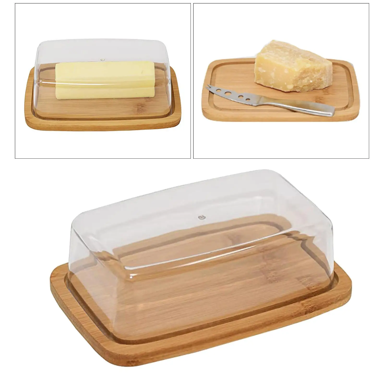 Bamboo Butter Dish Rectangular Cheese Storage Tray Plate Food Container With Glass Acrylic Lid Keeper Tool Kitchen Tableware butter storage box