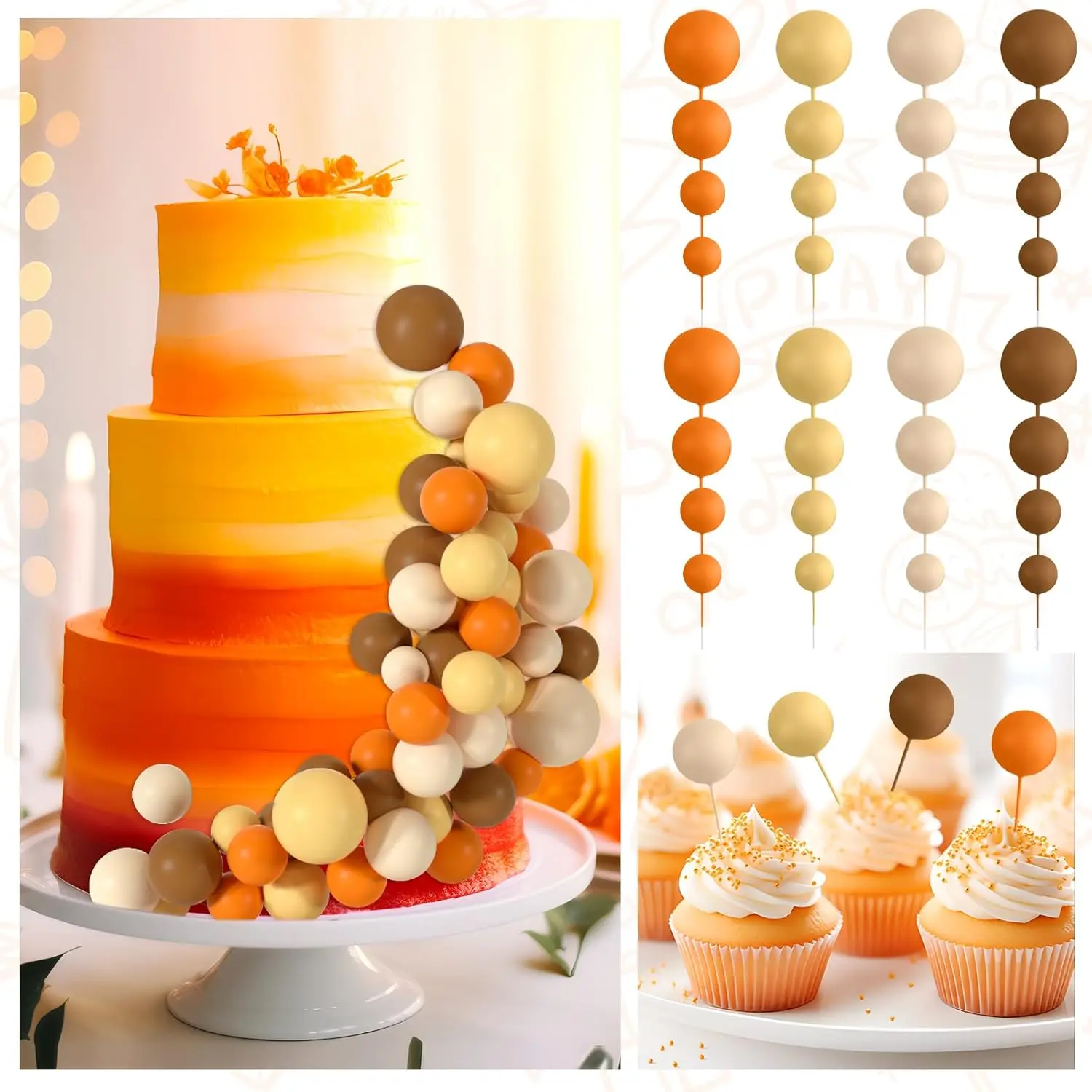 48 Stück rot-schwarze Kuchendekorationen, Kugeln, Kuchendekoration für Geburtstagsfeier, Hochzeitstorte (schwarz, rot, weiß, gold) – Detail 8