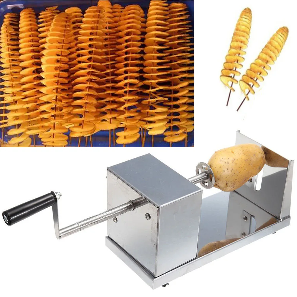 

Thicken Stainless Steel Spiral Tornado Potato Cutter Kitchen Vegetable Fruit Chips Slicer Cutting Machine Manual Potato Chopper