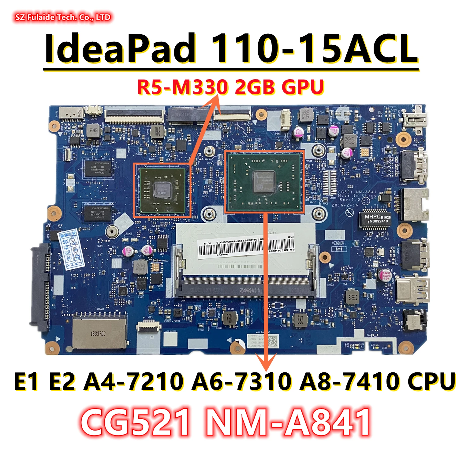 

CG521 NM-A841 для Lenovo IdeaPad 110-15ACL материнская плата для ноутбука с E1 E2 A4 A6 A8 CPU R5-M330 2 Гб GPU FRU: 5B20L46267 5B20L46297
