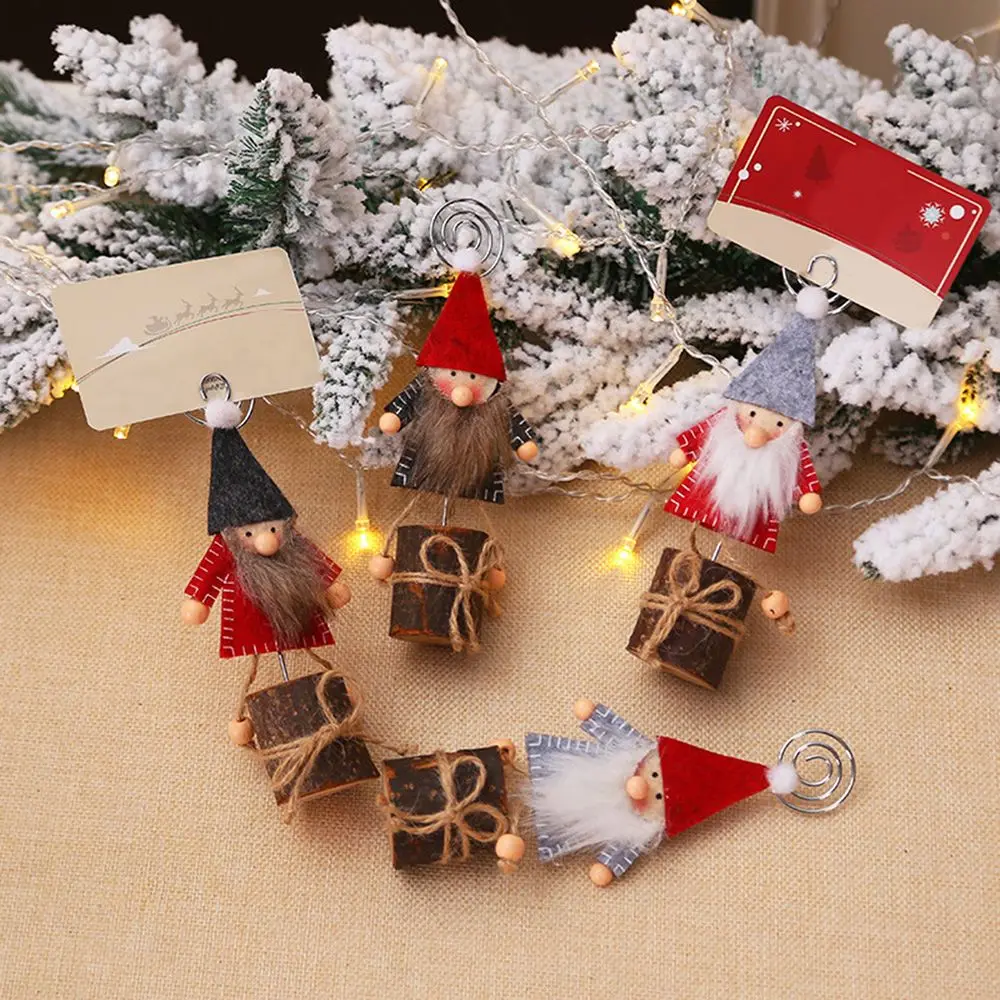 

2020 New Note Stand Natural Party Photography Props Photo Clips Wooden Card Holders Christmas Tree Santa Claus&Snowman