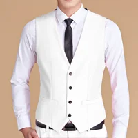 Men Vest White V Neck Solid Single Button Slim Business Formal Waistcoat Tweed Sleeveless Men Suit Vest 1