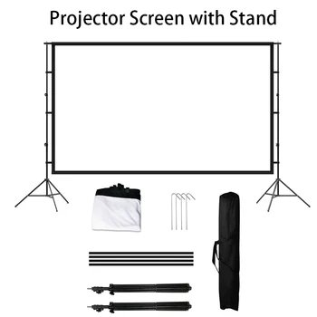 Schermo per proiettore con supporto Schermo per proiezione portatile da 100/120 pollici Schermo per proiezioni anteriori posteriori 16:9 4K HD Schermo per film con borsa per il trasporto