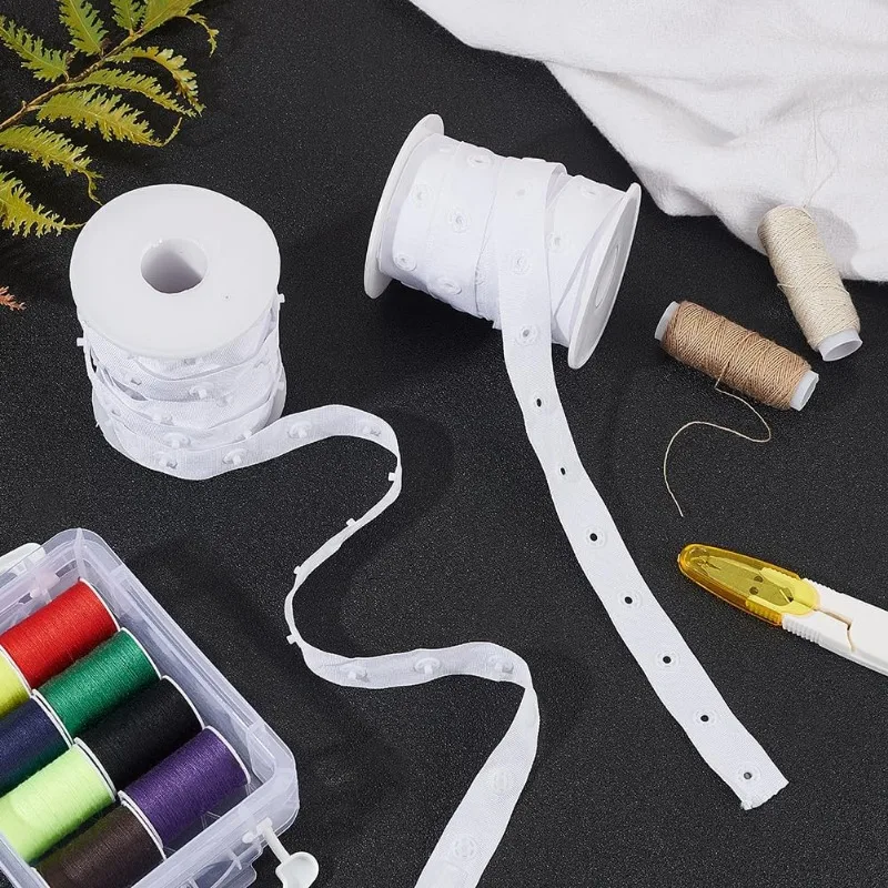 10 Yards White Snap Button Trim Tape - Durable Polyester Fastener with Press Stud Closures