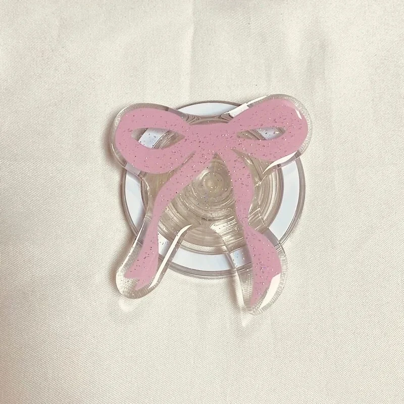 【Trending in Fashion】 Cute Pink Blue Bowknot For Magsafe Magnetic Phone Holder Griptok Grip Tok Stand For Foldable Wireless Charging Case Ring.