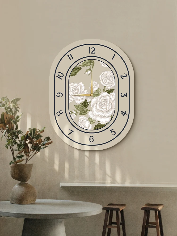 

American Flower Household Wall Clock New Style Wall Watches Living Room Fashion Creative Ornament Silent Modern Hallway Clock