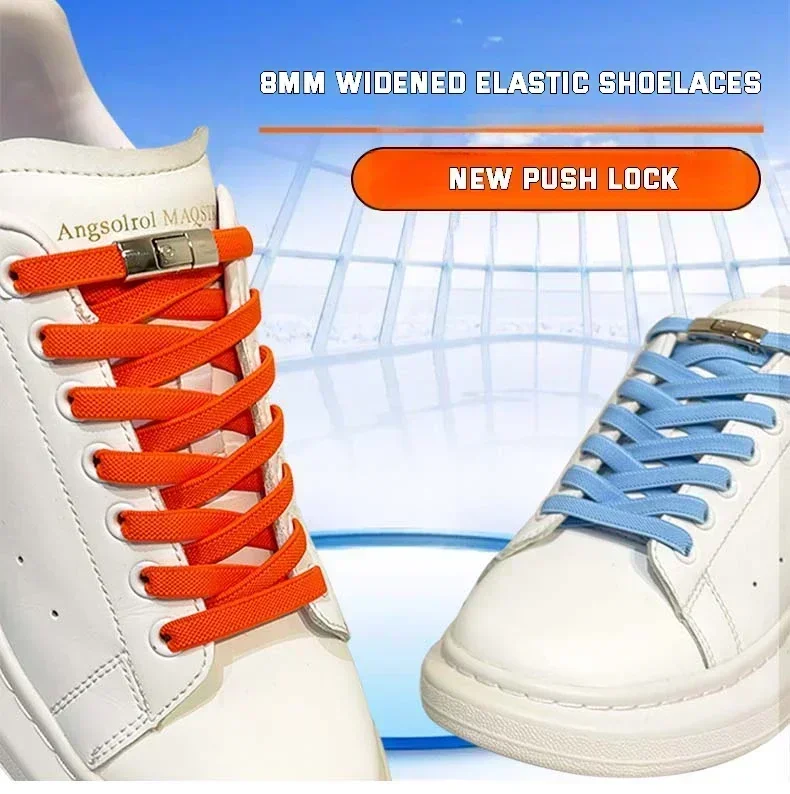 Neue Press Lock-Schnürsenkel ohne Krawatten, Farbverlaufs-Wohnungen, elastische Schnürsenkel, Turnschuhe, Kinder und Erwachsene, ohne Krawatte, Schnürsenkel für Schuhe, Zubehör – Detail 2